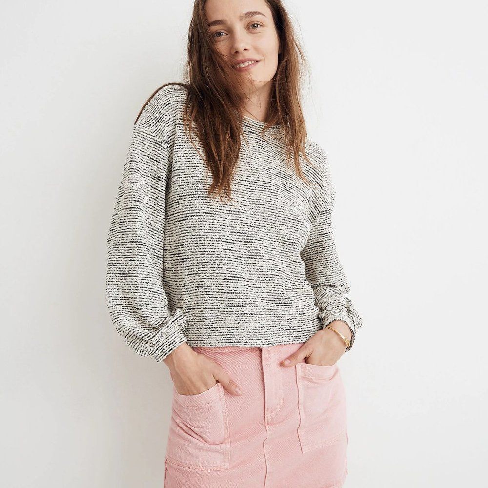 madewell texture & thread black white bubble sleeve top size l large